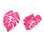 Spray Painted Iron Stud Earring Findings, with Horizontal Loops, Monstera Leaf