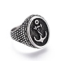 304 Stainless Steel Signet Rings for Men, Wide Band Finger Rings, Flat Round with Anchor