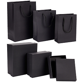 BENECREAT 6Pcs 6 Style Rectangle Kraft Paper Bag with Handle, Jewelry Packaging, with Square Cardboard Box, Suitable for Gift Giving
