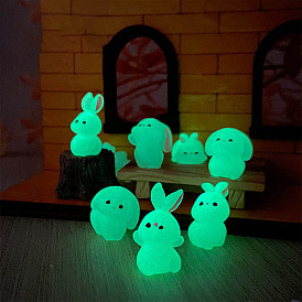 Luminous Resin Rabbit Figurines Ornaments, Glow in the Dark, Micro Landscape Car Home Desktop Decorations