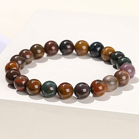 Natural Green Ocean Agate Round Stretch Bracelets for Women