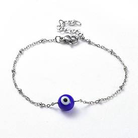 Perles de mauvais œil faites main au chalumeau bracelets en perles, avec 304 chaînes de câble en acier inoxydable et pinces à homard