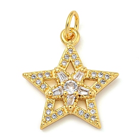 Rack Plating Brass Micro Pave Cubic Zirconia Pendants, Lead Free & Cadmium Free, Long-Lasting Plated, with Ring Jump, Star