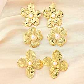 Серьги-гвоздики из латуни с цветком, с абс пластмассовыми шариками, без свинца и без кадмия, долговечный