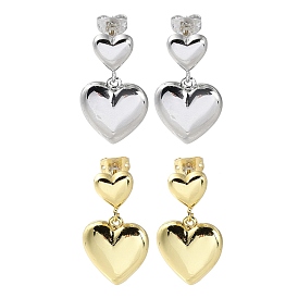 Rack Plating Brass Heart Dangle Stud Earring, Long-Lasting Plated, Lead Free & Cadmium Free