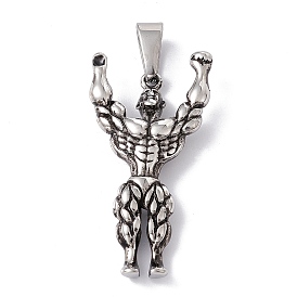 Tibetan Style 304 Stainless Steel Pendants, Bodybuilding Muscle Man Charm