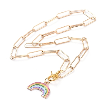 Pendentifs colliers, avec des pendantifs en alliage d'émail, chaînes de trombones en fer et fermoirs à bascule en alliage, arc en ciel
