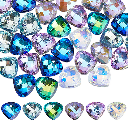 48Pcs Electroplated Glass Pendants, Teardrop Charms, Back Plated, Faceted