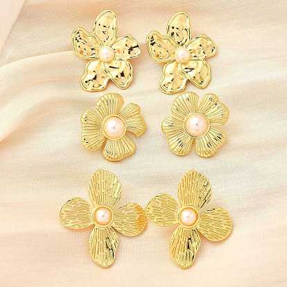 Серьги-гвоздики из латуни с цветком, с абс пластмассовыми шариками, без свинца и без кадмия, долговечный