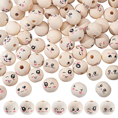 70 шт. 7 стили деревянные бусины схима, круглый с улыбающимся лицом