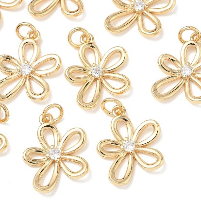 Pendentifs en laiton Shegrace avec micro-pavé de zircone cubique transparente, charmes de fleurs, sans cadmium et sans nickel et sans plomb