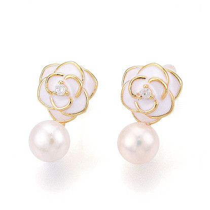Серьги-гвоздики из натурального жемчуга naturflower из латуни, с прозрачным кубическим цирконием и 925 булавками из стерлингового серебра