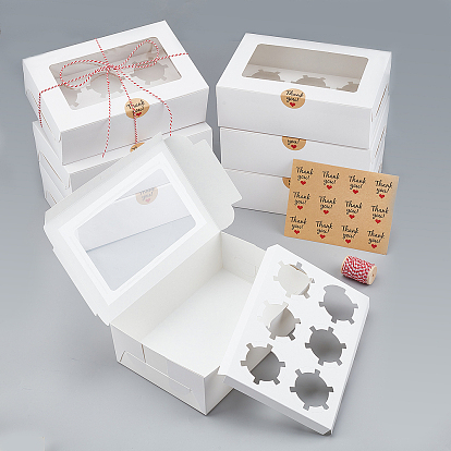 Nbeads Cake Packaing Sets, Including Kraft Paper Cake Box & Thank You Sealing Stickers & Cotton Cord, Rectangle