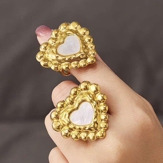 316 Anillos abiertos para brazalete de acero inoxidable y concha natural, corazón