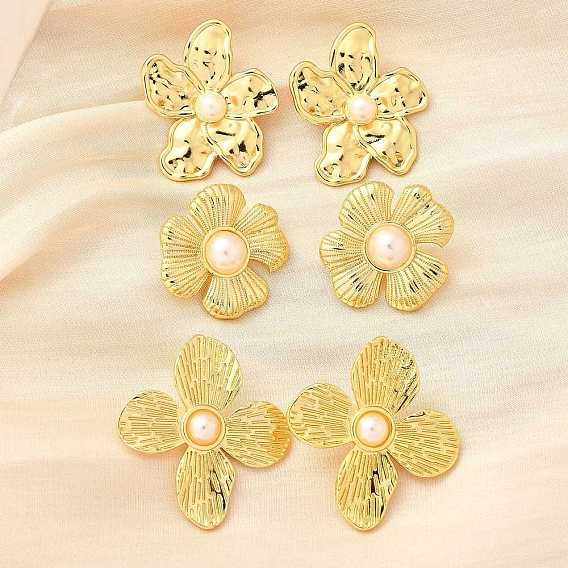 Серьги-гвоздики из латуни с цветком, с абс пластмассовыми шариками, без свинца и без кадмия, долговечный