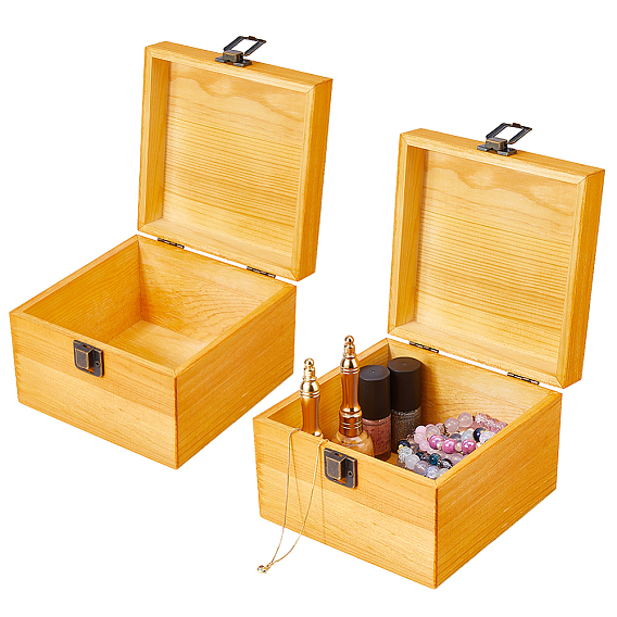 2шт. деревянные ящики для хранения с откидной крышкой, с железными застежками, квадратный