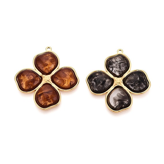 304 подвески из нержавеющей стали и смолы, цветочный шарм, ионное покрытие (ip), реальный 18 k позолоченный