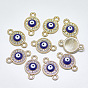 Alloy Links, with Crystal Rhinestone and Blue Enamel, Flat Round with Evil Eye