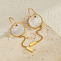 304 Stainless Steel Natural Shell Stud Earrings, Flat Round, Dangle Earrings for Women
