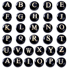 32 шт. 26 стильные бусины из натурального черного камня и золотой эмали, плоские круглые с буквы