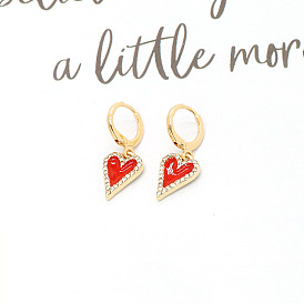 Retro minimalist water diamond package edge red love heart earrings - cute peach heart ear circle ear buckle female jewelry.