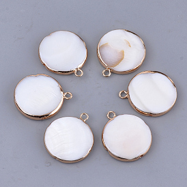 Freshwater Shell Pendants, with Brass Findings, Flat Round