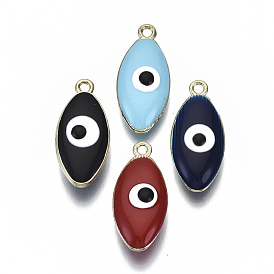 Pendentifs en émail , sans cadmium et sans plomb, paillettes émaillées, oeil de cheval avec mauvais oeil, or et de lumière