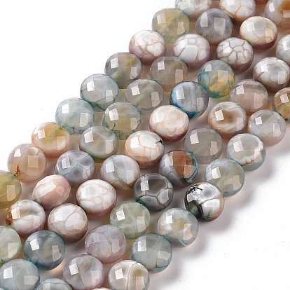 Natural Dyed Fire Crackle Agate Beads Strands, Faceted, Flat Round