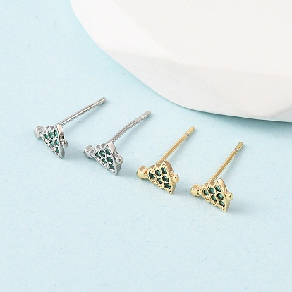 Серьги-гвоздики Charistmas Tree с микропаве из латуни