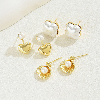 Элегантные женские серьги-гвоздики из меди и искусственного жемчуга во французском стиле, золотые