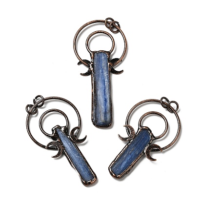 Natural Kyanite Big Pendants, Rectangle & Moon Charms, with Red Copper Plated Brass Findings, Cadmium Free & Lead Free