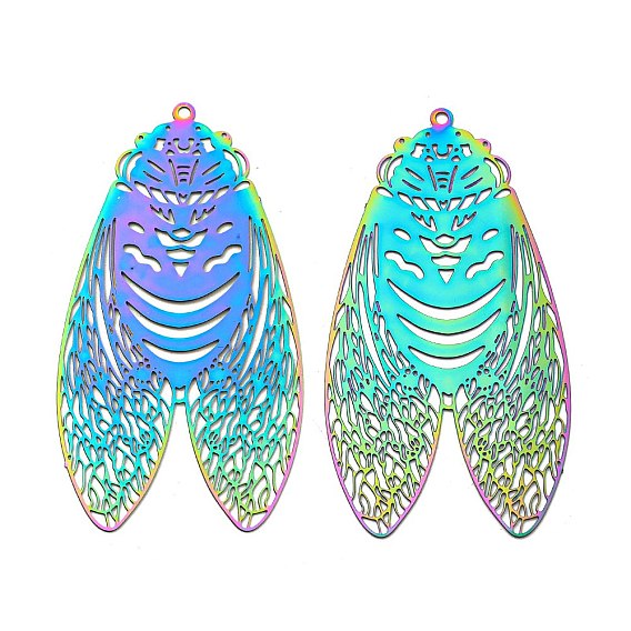 Ионное покрытие (IP) 201 нержавеющая сталь, травленые металлические украшения, большие подвески, очарование цикады