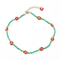 Undurchsichtige Perlenketten aus Glas, mit Alu-Karabiner Schnallen, Blume, golden