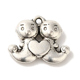 Tibetan Style Alloy Pendants, Cadmium Free & Lead Free, Twin Babies with Heart Charms