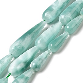 Natural Glass Beads Strands, Grade A, Teardrop, Aqua Blue