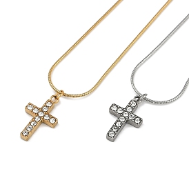 304 ожерелья из нержавеющей стали с подвеской в виде креста и кристаллами из горного хрусталя в виде круглой змеиной цепи для женщин