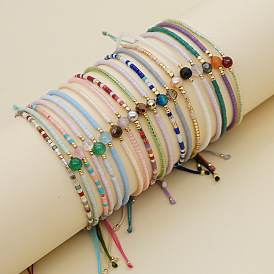 Bohemian style rice beads semi-precious stone color beaded lucky stone couple hand rope women's small bracelet