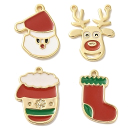 Рождественские латунные эмалевые подвески, рождественские носки/перчатки/Санта-Клаус/подвеска в виде оленя, золотые