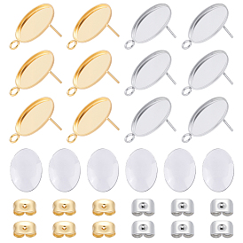 60 шт. 2 цвета 304 серьги-гвоздики из нержавеющей стали, овальные, со стеклянным кабошоном 60шт., 60шт. 2 цвета гайки для ушей