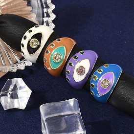 Кольца-манжеты из латуни с микропаве из прозрачного кубического циркония и эмалью для женщин, без кадмия, без никеля и без свинца, глаз, реальный 18 k позолоченный