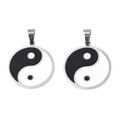 304 Stainless Steel Pendants, with Stainless Steel Snap On Bails, Flat Round