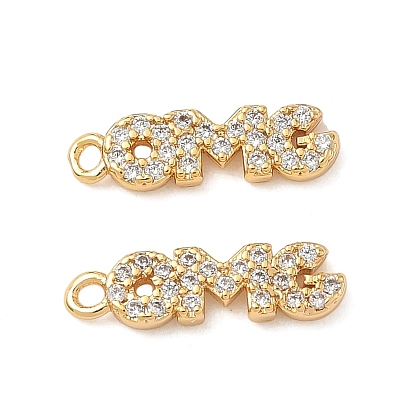 Латунные микропаве прозрачные подвески с фианитом, Слово omg, без никеля 