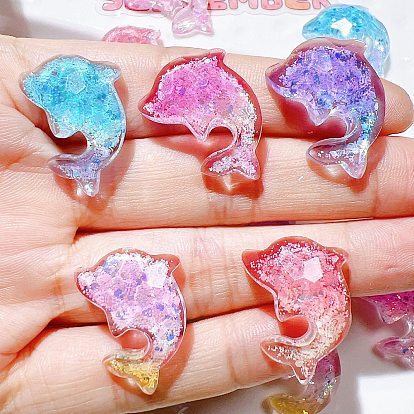 5шт. смоляные кабошоны, с блеском порошок, дельфин