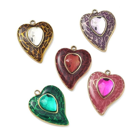 304 нержавеющей стальной эмали подвески, сердце прелести, со стразами, золотые