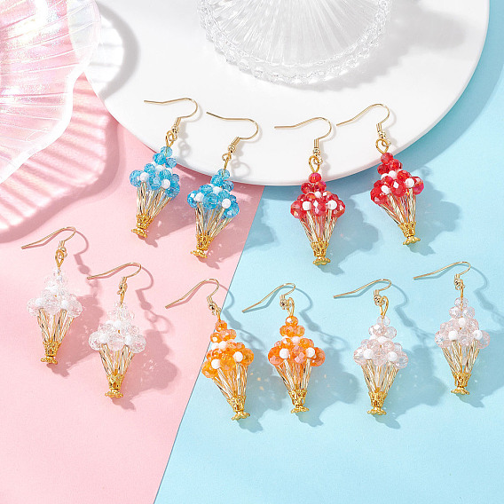 Болтающие серьги из стекла, с 304 нержавеющей стали серьги крючки, мороженое, золотые