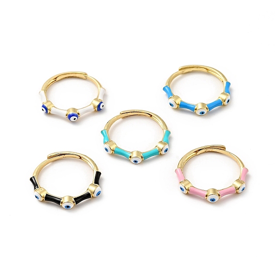 Enamel Evil Eye Adjustable Ring, Real 18K Gold Plated Brass Lucky Jewelry for Women