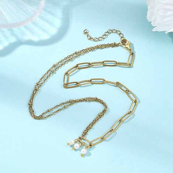 Кулон из белой круглой жемчужины в форме раковины 304 цепочка из нержавеющей стали для женщин