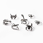 7Pcs 7 Style Skull & Snake & Butterfly & Mushroom & Claw Alloy Cuff Rings Set for Halloween