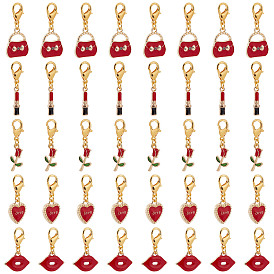 День святого валентина тема сплав эмаль кулон украшение, подвески на клипсах, с цинковым сплавом застежками омаров коготь, роза/помада/сердце/сумка/губа