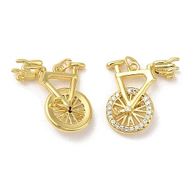 Rack Plating Brass Micro Pave Cubic Zirconia Pendants, Lead Free & Cadmium Free, Long-Lasting Plated, Bicycle